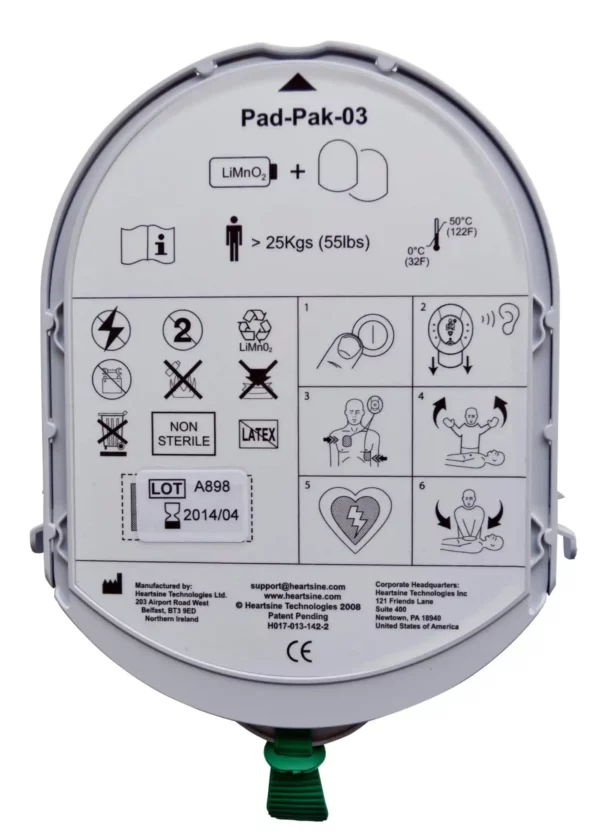 HEARTSINE Padpak ADULTES 2 en 1 avec batterie et électrodes